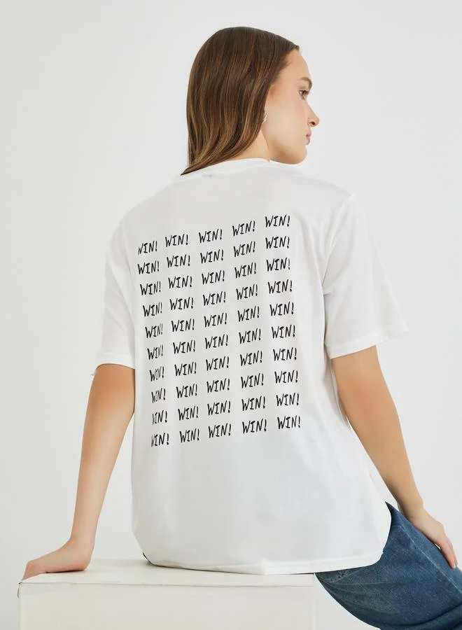 تايك تو Take Two Slogan Print Round Neck T-Shirt