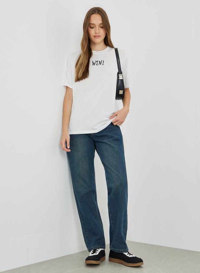 Take Two Slogan Print Round Neck T-Shirt - Image 3