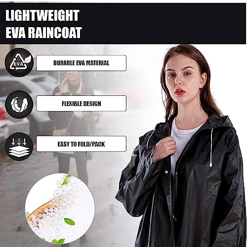 HACER EVA Waterproof Unisex Rain Coat Hooded Full Sleeves Outdoor Men, Women, Boys & Girls Rainwear Poncho Raincoat for Camping, Hiking & Travelling (Black) - Image 5