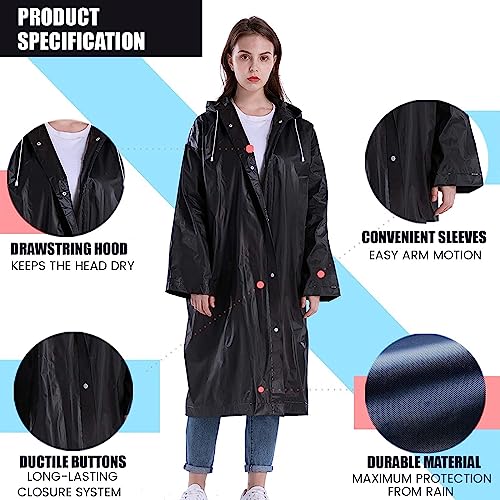 HACER EVA Waterproof Unisex Rain Coat Hooded Full Sleeves Outdoor Men, Women, Boys & Girls Rainwear Poncho Raincoat for Camping, Hiking & Travelling (Black) - Image 3