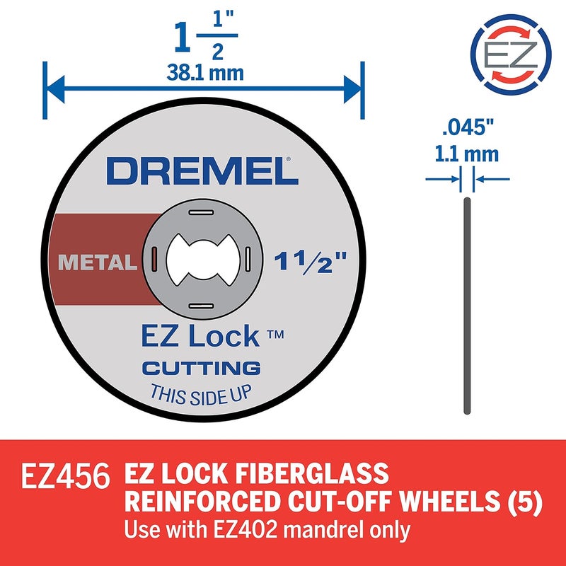 DREMEL EZ456, 1 1/2-Inch (38.1 mm) Wheel Diameter, EZ - Lock™ Fiberglass Reinforced Cut-Off Wheels, Rotary Tool Cutting Disc for Metal Cutting, 5 Pieces, Medium, Red - Image 3