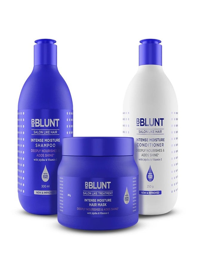 Bblunt Intense Moisture Hair Combo | Shampoo + Conditioner + Hair Mask | Moisturizes & Hydrates | Deeply Nourishes | Adds Salon-Like Shine | For Men & Women | 300 ml + 250 g + 250 g - Image 1