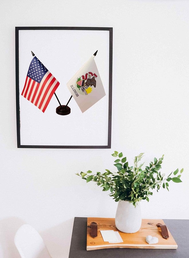 Zigvert America & Illinois Twin Desk Flag, US Illinois Table Flags, 8 x 5 Inches American & Illinois Deluxe Desk Flag Set - Miniature USA & Illinois Stick Flag with Flag Stand - Image 4