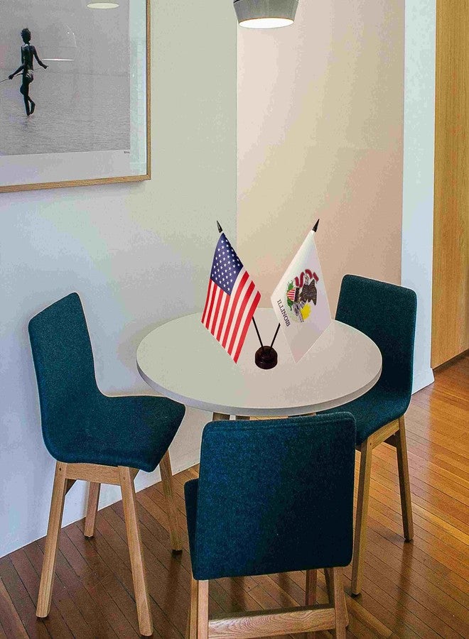 Zigvert America & Illinois Twin Desk Flag, US Illinois Table Flags, 8 x 5 Inches American & Illinois Deluxe Desk Flag Set - Miniature USA & Illinois Stick Flag with Flag Stand - Image 3