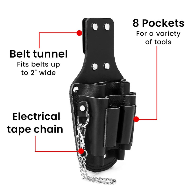 compuda Tool Pouch, Electrician Tool Pouch, 7 Pockets Electrician Holster for Tool Organization, Tape Chain, Quickly Attach and Release from Tool Belts. - Image 5
