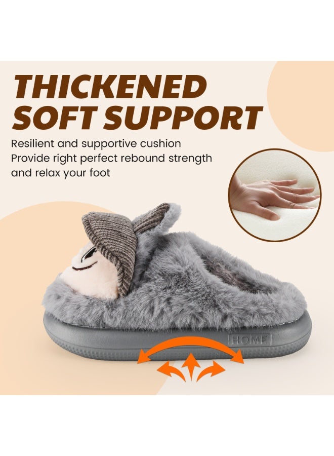 لاكي كيدز صنادل كرتون للأطفال، أحذية منزلية حيوانية مضحكة ذات نعل غير قابل للانزلاق، أحذية داخلية مريحة من الفرو الدافئ للأولاد والبنات - Image 3