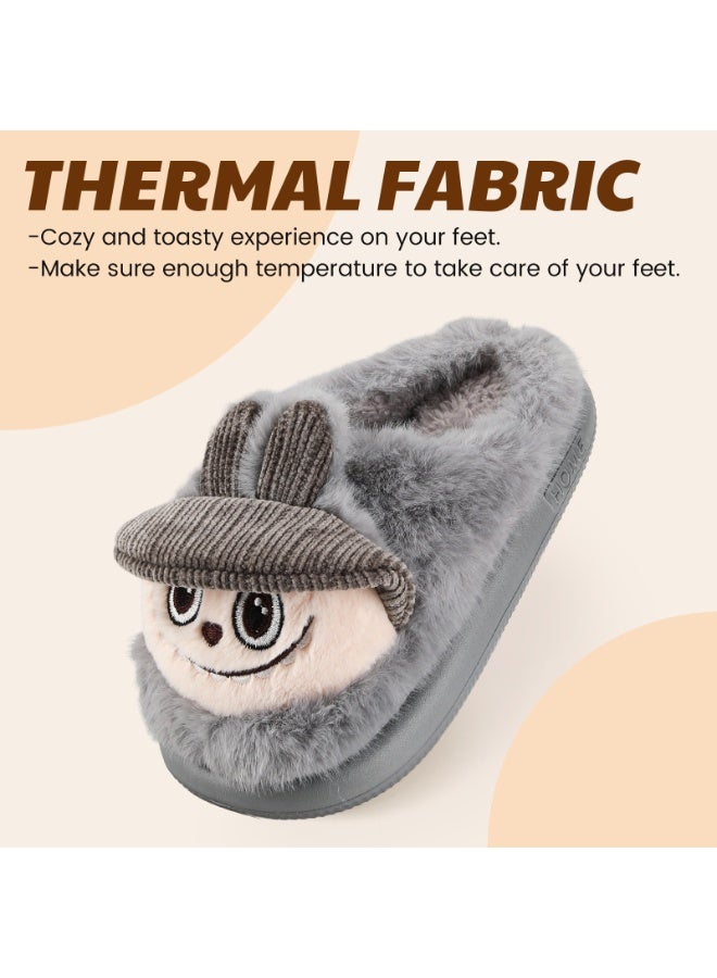 لاكي كيدز صنادل كرتون للأطفال، أحذية منزلية حيوانية مضحكة ذات نعل غير قابل للانزلاق، أحذية داخلية مريحة من الفرو الدافئ للأولاد والبنات - Image 2