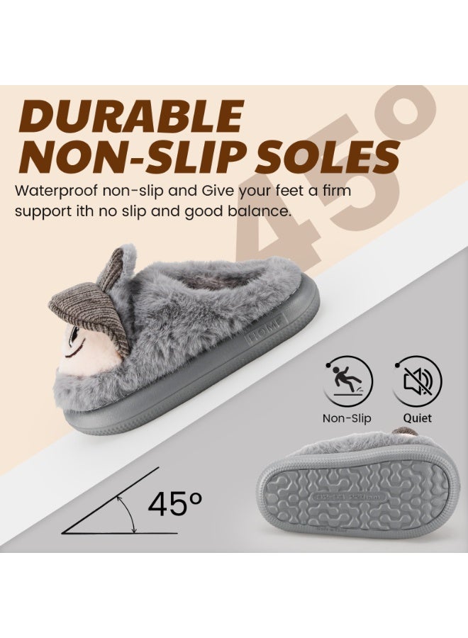 لاكي كيدز صنادل كرتون للأطفال، أحذية منزلية حيوانية مضحكة ذات نعل غير قابل للانزلاق، أحذية داخلية مريحة من الفرو الدافئ للأولاد والبنات - Image 4