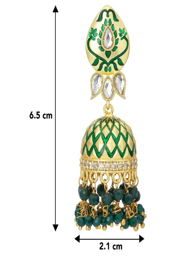 Peora Meenakari Enamel Traditional Jewellery Brass Gold Plated and Kundan Jhumka Earrings for Women - Image 5