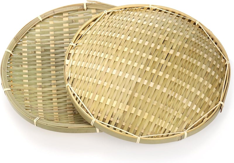 ZENFUN Economical varied design options 4 Packs Bamboo Basket Tray, 12 In Round Hand Weave Bread Baskets for Serving, Woven Fruit Basket, Rattan Serving Basket for Garden, Daily Dinning, Kitchen Organization, Stackable Coast & inland available - Image 4
