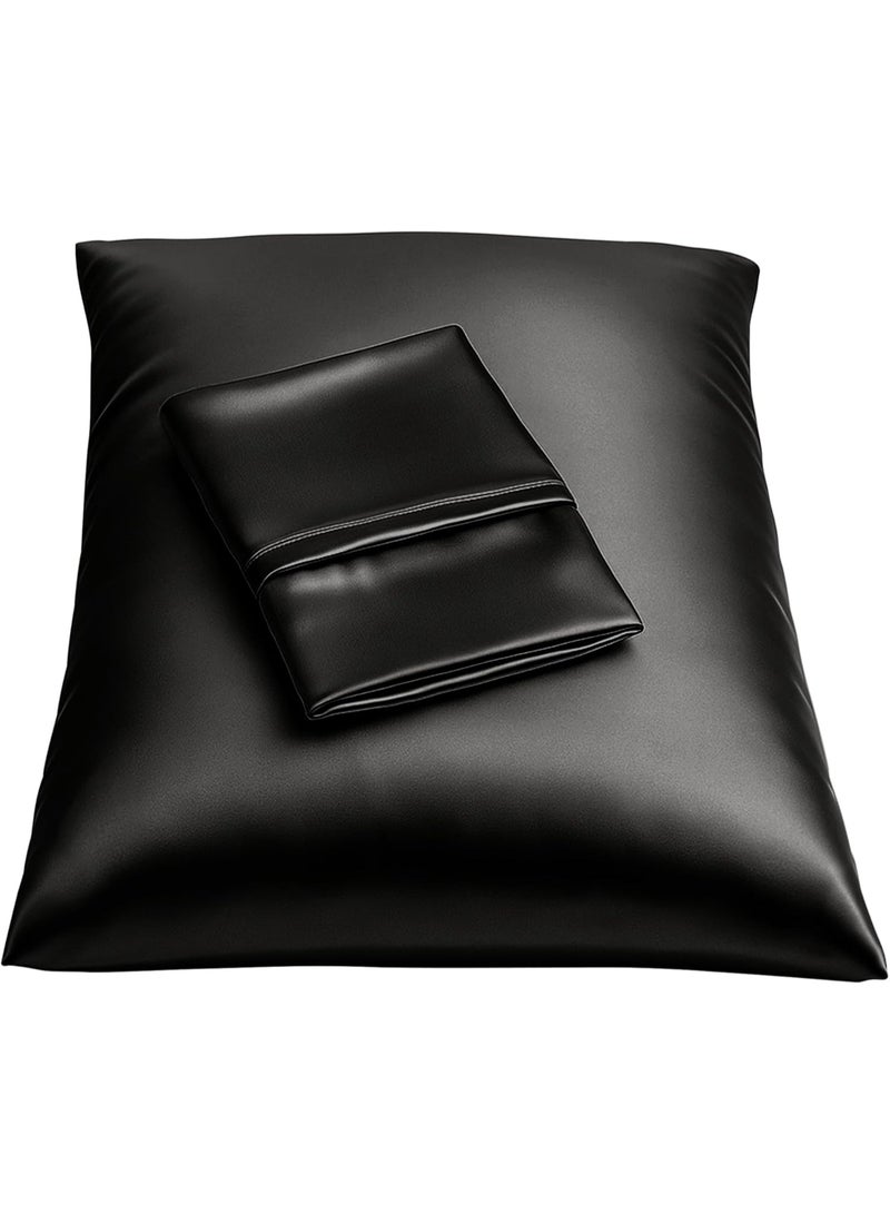 SHOPBEDDING Black Satin Pillowcase for Hair and Skin, Silk Pillowcase Black 2 Pack, Luxury Satin Pillowcases with Zipper Closure, Satin Pillow Case Cover Standard Satin Silk Pillowcase for Hair & Skin - Image 1