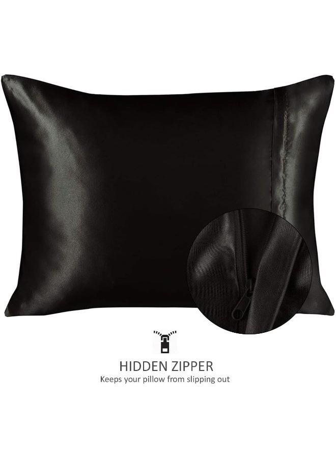 SHOPBEDDING Black Satin Pillowcase for Hair and Skin, Silk Pillowcase Black 2 Pack, Luxury Satin Pillowcases with Zipper Closure, Satin Pillow Case Cover Standard Satin Silk Pillowcase for Hair & Skin - Image 3