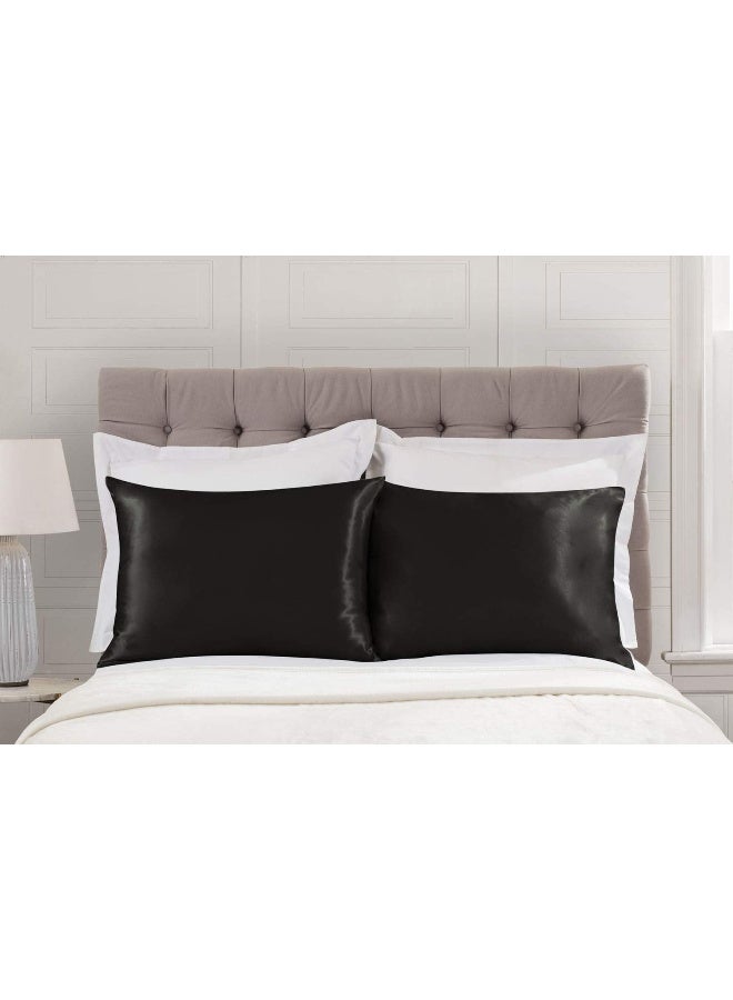SHOPBEDDING Black Satin Pillowcase for Hair and Skin, Silk Pillowcase Black 2 Pack, Luxury Satin Pillowcases with Zipper Closure, Satin Pillow Case Cover Standard Satin Silk Pillowcase for Hair & Skin - Image 4