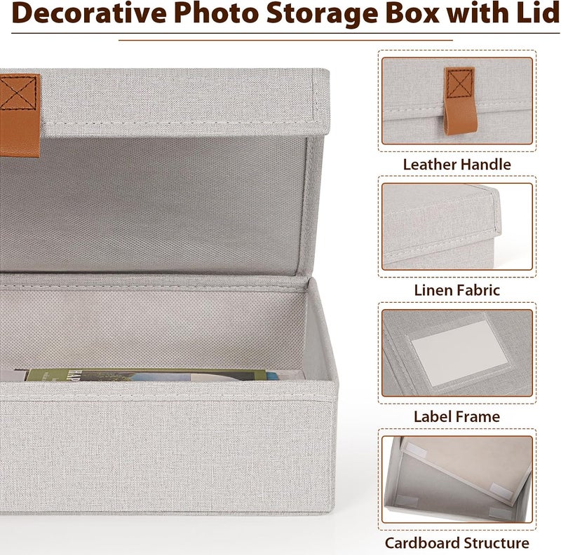 Flenpptly Decorative Photo Storage Box, Photo Boxes Storage with Lids Keepsake Box to Store Pictures, Envelope, Scrapbook Supplies Comes with Business Card Frame to Mark (Small) - Image 3