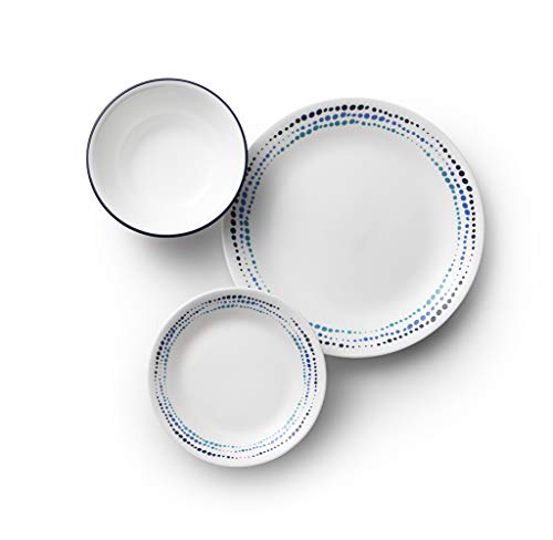 Corelle Vitrelle 18-Piece Service for 6 Dinnerware Set Triple Layer Glass and Chip Resistant, Lightweight Round Plates and Bowls Set, Ocean Blue - Image 2