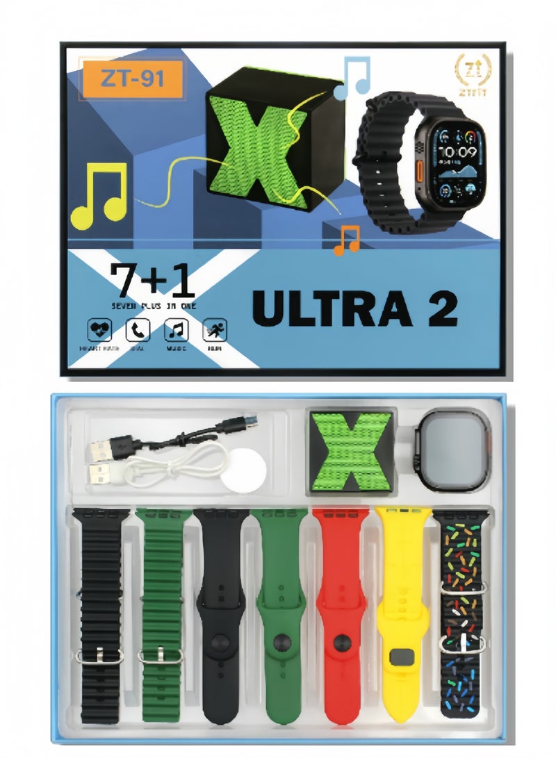 HW The 2025 new large screen smart watch set comes with seven replacement watch straps and a stylish small speaker - Image 1
