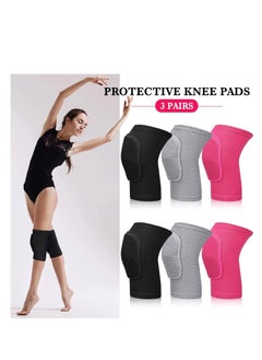 3 Pairs Dance Knee Pad Volleyball Knee Pads, with Sponge Knee Protector Guards, for Adult Kids Sports Dance Football Gym Skating Yoga Pole Floor Dance Non-slip Elastic Padded Knee Brace Support