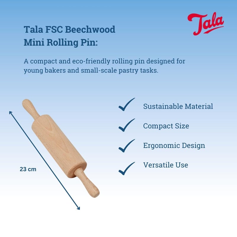 تالا Tala Mini Rolling Pin Compact Beechwood Rolling Pin for Baking, Pastry, Dough & Craft, Perfect for Kids and Young Bakers - Image 3