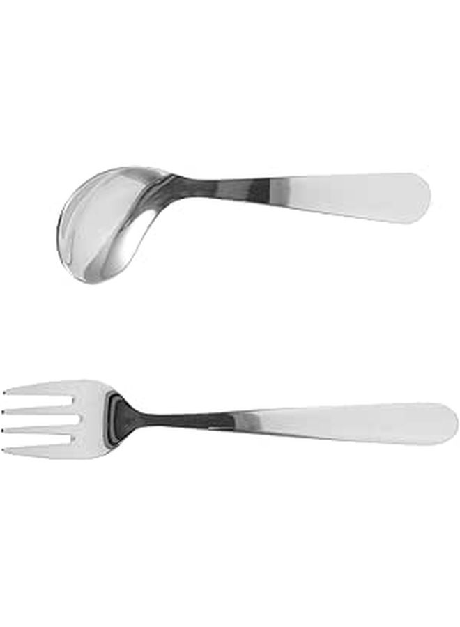 Stainless Steel Curved Spoon Fork Set for Elderly Disabled Self Feeding - Image 1