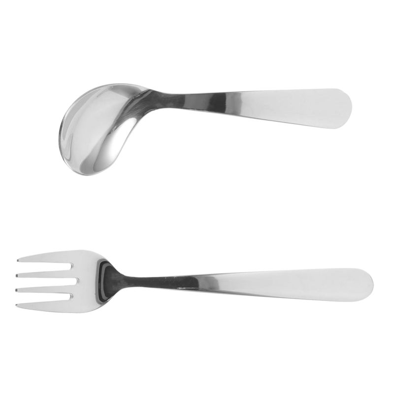 Stainless Steel Curved Spoon Fork Set for Elderly Disabled Self Feeding - Image 2
