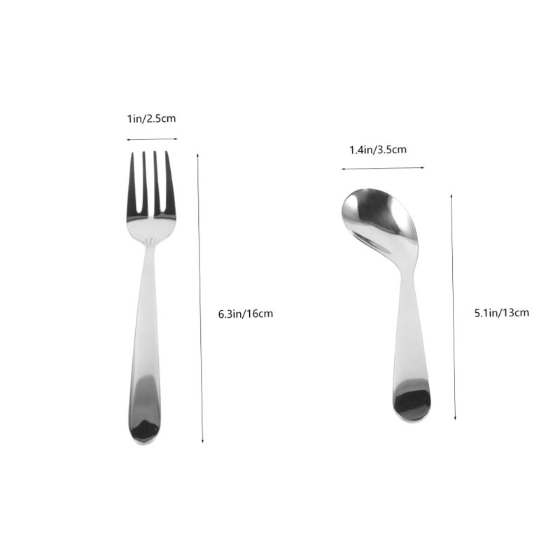 Stainless Steel Curved Spoon Fork Set for Elderly Disabled Self Feeding - Image 3