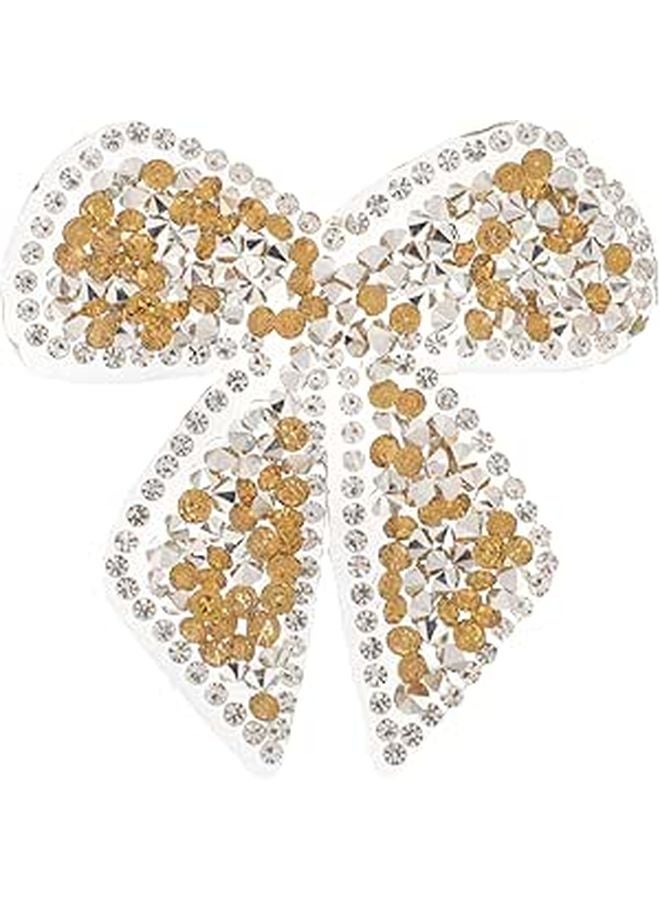 Yellow Crystal Rhinestone Bowknot Iron On Patch For Clothing Shoes Bags Decoration - Image 1