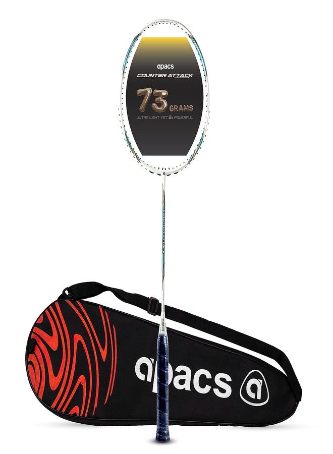 Apacs Counter Attack (Ultralight 73g, 35 LBS) Made in Vietnam | Japanese Graphite Unstrung Badminton Racket with Full Cover | G2-4 1/8 inches (White/Blue) - Image 2