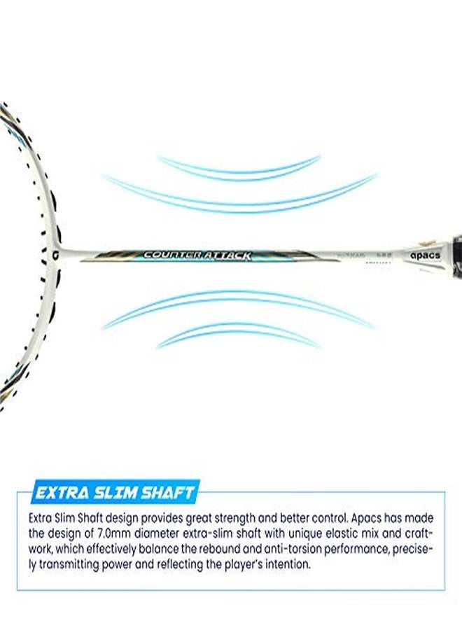 Apacs Counter Attack (Ultralight 73g, 35 LBS) Made in Vietnam | Japanese Graphite Unstrung Badminton Racket with Full Cover | G2-4 1/8 inches (White/Blue) - Image 5