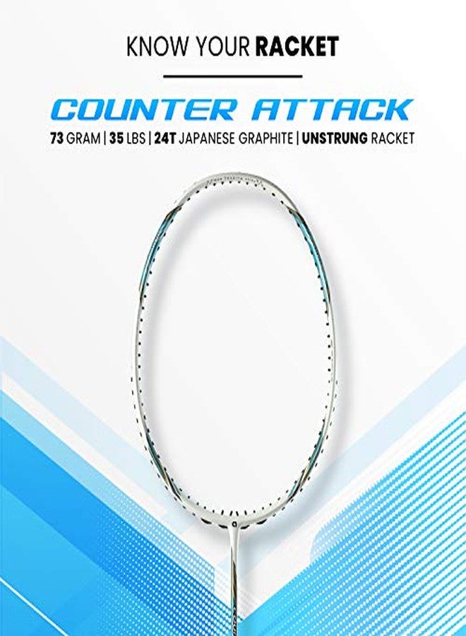 Apacs Counter Attack (Ultralight 73g, 35 LBS) Made in Vietnam | Japanese Graphite Unstrung Badminton Racket with Full Cover | G2-4 1/8 inches (White/Blue) - Image 3