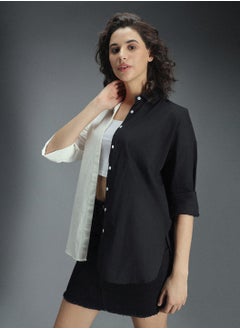 HIGH STAR Oversized Colorblocked Spread Collar Long Sleeve Casual Shirt for Women  - Image 3