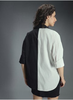 HIGH STAR Oversized Colorblocked Spread Collar Long Sleeve Casual Shirt for Women  - Image 5
