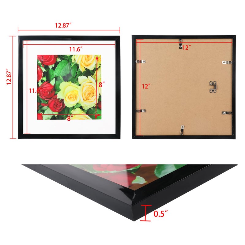 Medog 12x12 Picture Frame  Display Pictures 8x8 with Mat or 12x12 Without Mat for Certificate Poster and Photo Wall Hanging Photo Frame  Black  1 Pack - Image 3