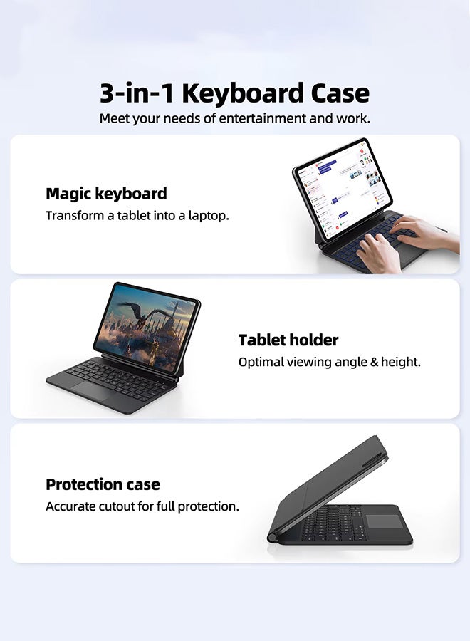 REMAX Magnetic Keyboard for iPad Pro 11 (1st/2nd/3rd/4th Generation) and iPad Air (M2/M3) 11-inch, Compatible with iPad Air 10.9-inch (4th/5th Generation) Keyboard Case with Magnetic Back Cover and Smart Trackpad, Backlit Keyboard, and Smart Battery Display - Image 2