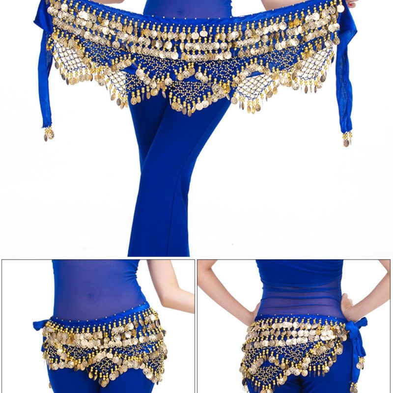 Belly Dance Hip Scarf Waist Chain Dance Hip Scarf Belt with Dangling Coins for Belly Dancer 12 Colors Adult for Women - Image 5