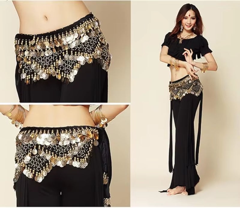 Belly Dance Hip Scarf Waist Chain Dance Hip Scarf Belt with Dangling Coins for Belly Dancer 12 Colors Adult for Women - Image 3