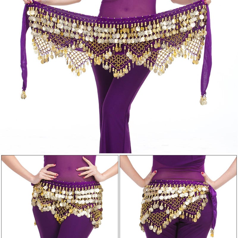 Belly Dance Hip Scarf Waist Chain Dance Hip Scarf Belt with Dangling Coins for Belly Dancer 12 Colors Adult for Women - Image 4