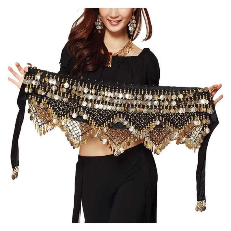 Belly Dance Hip Scarf Waist Chain Dance Hip Scarf Belt with Dangling Coins for Belly Dancer 12 Colors Adult for Women - Image 1