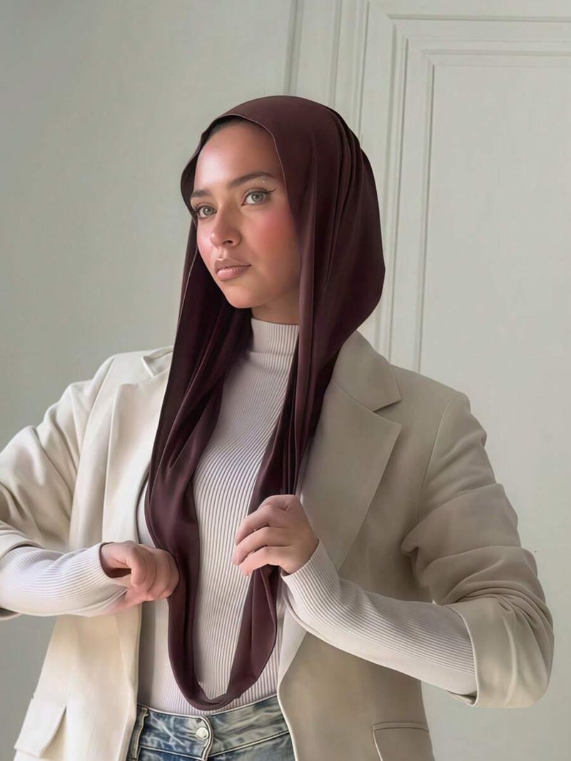 Women's Instant Classic Solid Color Hijab – Pre-Sewn Twisted Neck Scarf, Adjustable Versatile Turban, Soft Skin-Friendly Fabric for Daily, Sports & Yoga