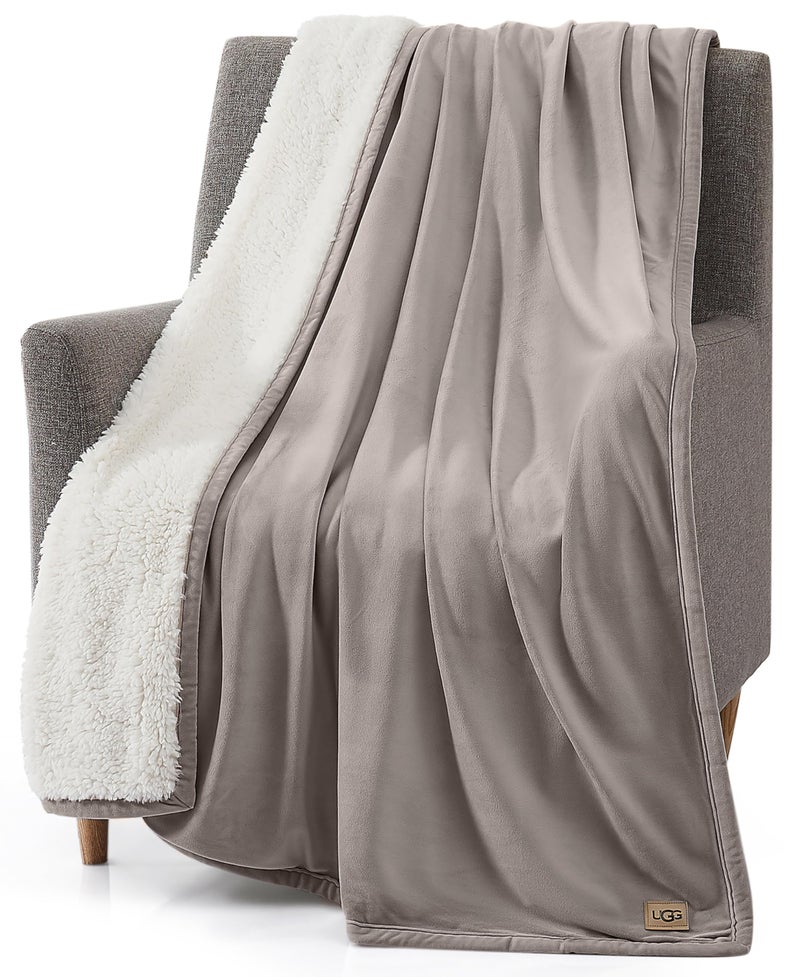 UGG Bliss Throw Blanket Plush Soft Fleece Fluffy Blankets for Bed or Couch Oversized Warm Reversible Machine Washable Medium Weight Home Decor Giftable Throw 50inch x 70inch Oyster Brown