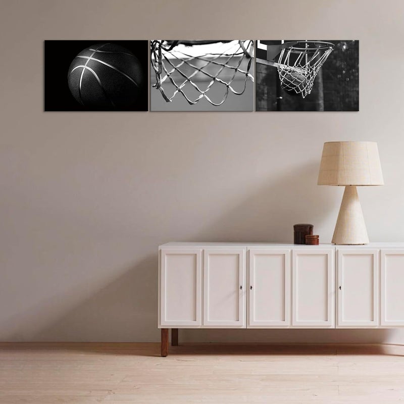 KAWAHONE -3 Pieces Black and White Basketball Canvas Wall Art, Basketball Wall Decor, Sport Canvas Art for Boys Room Ready to Hang - Image 5