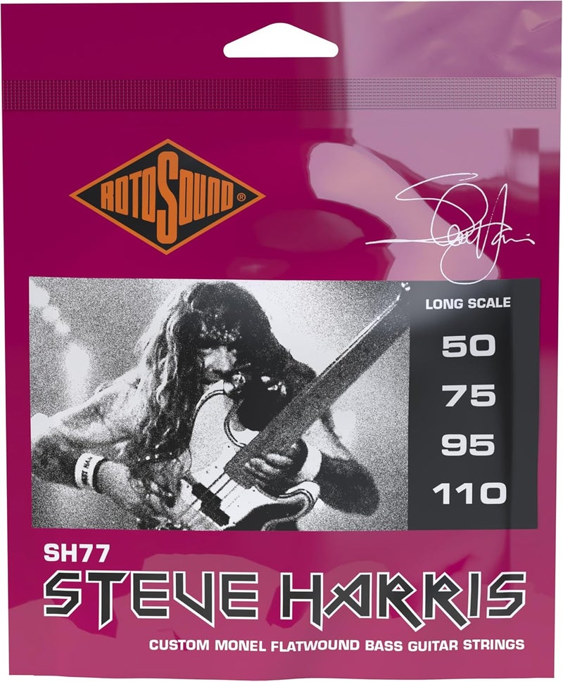 أوتار باس فلات ووند Rotosound SH77 مونيل 'ستيف هاريس' قياس (50 75 95 110)، أبيض أسود أحمر أزرق، صغير متوسط كبير كبير جدًا 2X كبير جدًا