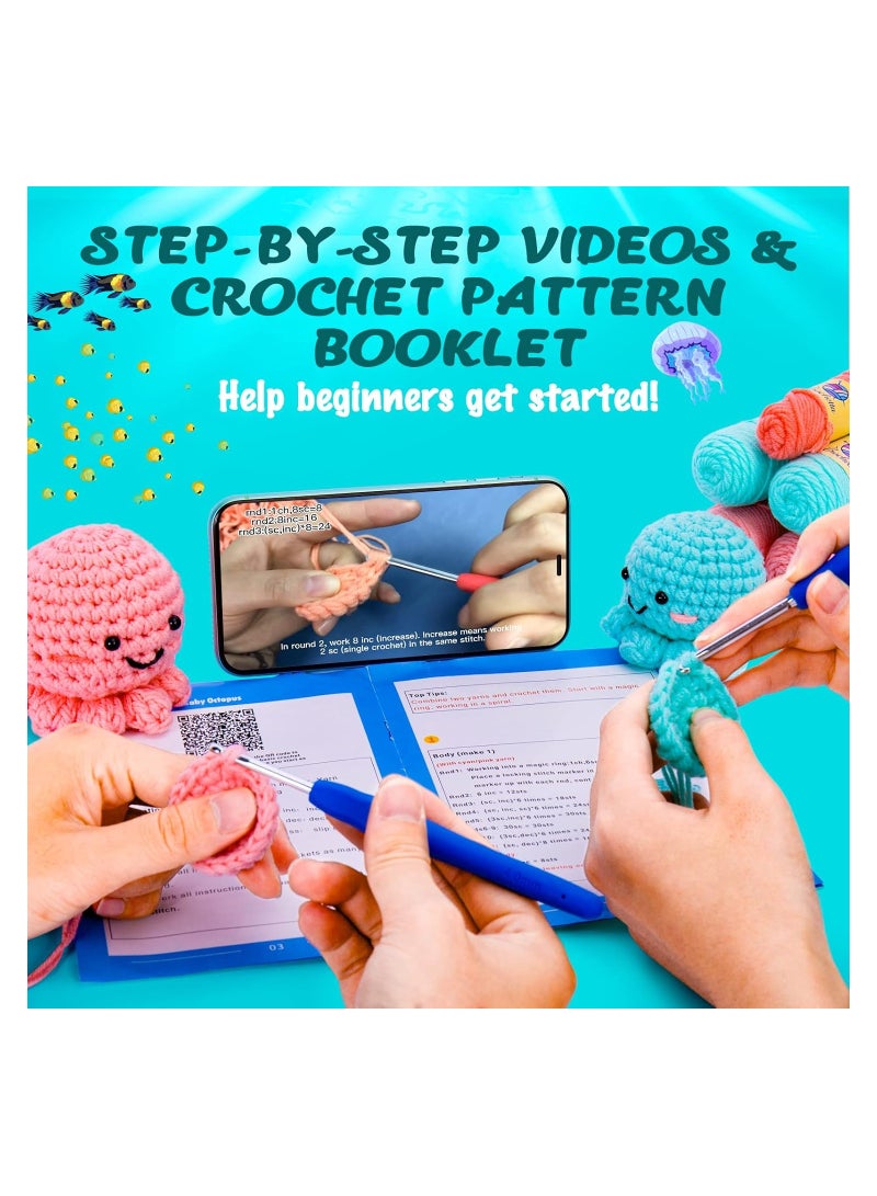 Beginner's Crochet Kit, Animal Crochet Kits Step-by-Step Crocheting Video Tutorials Crochet Starter Pack Knitting Starter Pack Beginner Knitting Kit with Crochet Tools  for Adults and Kids - Image 2