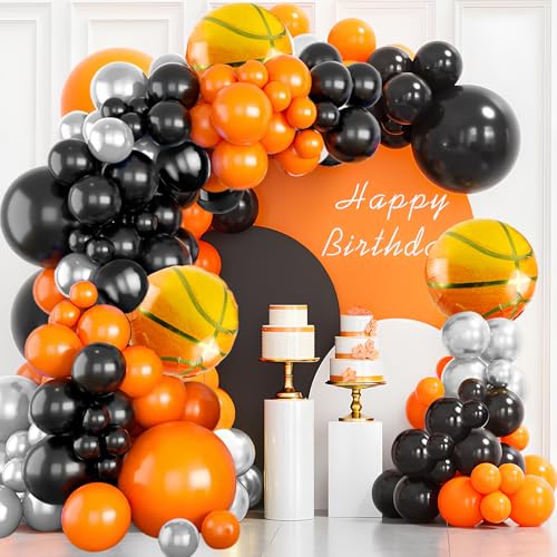 Lukinuo Basketball Balloon Arch kit Black Orange Metallic Silver Balloons Garland Arch Sports Themed Party Balloon Basketballs Party Decoration for Sport Theme Party all Star Space Jam Birthday Decor - Image 1