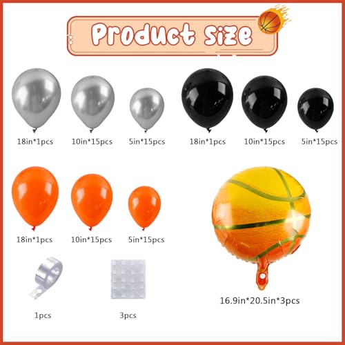 Lukinuo Basketball Balloon Arch kit Black Orange Metallic Silver Balloons Garland Arch Sports Themed Party Balloon Basketballs Party Decoration for Sport Theme Party all Star Space Jam Birthday Decor - Image 5