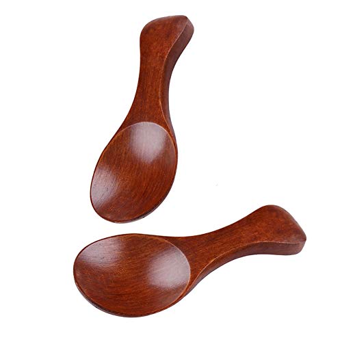 AKOAK 2 Pcs Mini Wooden Spoon with Short Handle, Perfect Small Jar of Jam, Spices, Condiments, Sugar, Honey, Tea Coffee Spoon, Kitchen Accessories (Dark brown) - Image 1