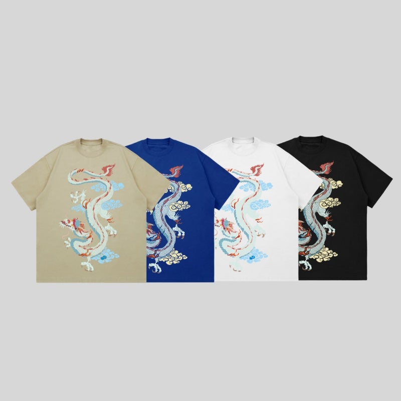 Fashionable T-Shirt Loose T-Shirt National Fashion Year Of The Dragon Graffiti Design Printed Round Neck Short Sleeve Men'S Ins Style - Image 2