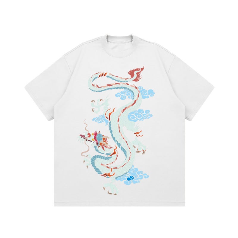 Fashionable T-Shirt Loose T-Shirt National Fashion Year Of The Dragon Graffiti Design Printed Round Neck Short Sleeve Men'S Ins Style - Image 5