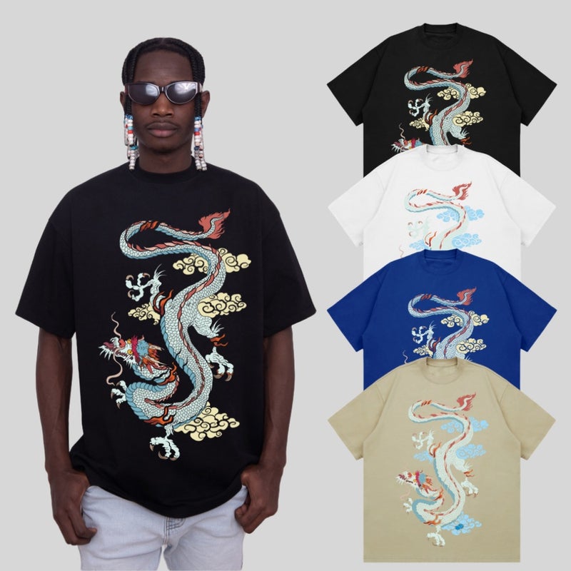 Fashionable T-Shirt Loose T-Shirt National Fashion Year Of The Dragon Graffiti Design Printed Round Neck Short Sleeve Men'S Ins Style - Image 3