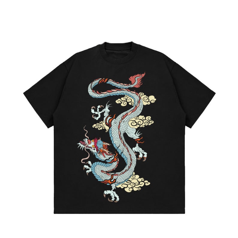 Fashionable T-Shirt Loose T-Shirt National Fashion Year Of The Dragon Graffiti Design Printed Round Neck Short Sleeve Men'S Ins Style - Image 1