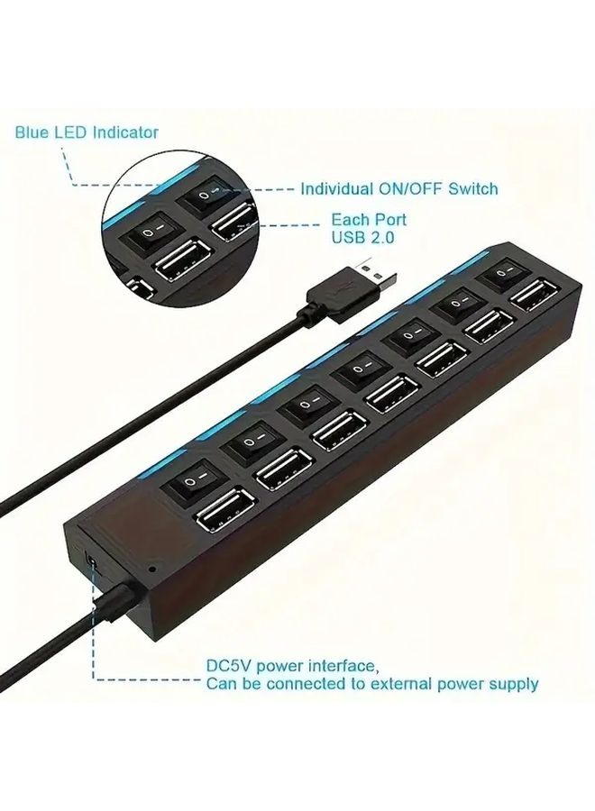 7 منافذ هاب USB أبيض مع مفتاح مستقل وضوء لمحرك الفلاش والفأرة ولوحة المفاتيح - Image 4